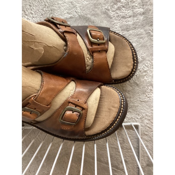 Earth Spirit Leather Buckle Slide Sandals Women Size 6 Brown Comfort Wedge - Picture 2 of 8